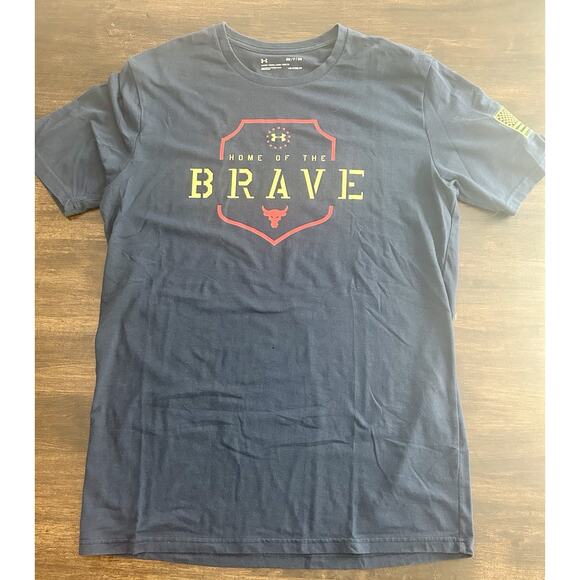 Under Armour T Shirt Adult Small Blue Project Rock Home Of The Brave Mens Hole - Picture 1 of 4